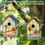 DoubleFill 2 Pcs Birdhouses for Outdoor Hanging Yard Outside Wooden Birdhouse Hand Painted Bird Box for Bird Lovers Bluebird Tree Garden Decor Decorative Birdhouse(Light Color,Wooden Roof)