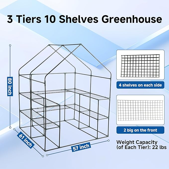 SUNGIFT Greenhouses for Outdoors, Upgraded PVC Cover Walk-in Greenhouse Kit 57x61x80 Inch, Zippered Windows Mesh Door, Plant Garden Hot House for Outside, Clear