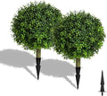 23 inches Set of 2 Artificial Topiary Trees for Outdoor, UV Resistant Faux Boxwood Ball Plants, Fake Outdoor Plants & Boxwood Topiary for Indoor, Porch, Patio, Lawn Front Door Decor