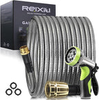 50FT Metal Garden Hose - Stainless Steel, Heavy Duty, Flexible & Lightweight, Never Kink and Tangle, with 10-Function Nozzle, Pressure Resistant for Outdoor Use (Yellow)