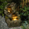 Sunlinua 31.5" L Outdoor Water Fountain with 3 Tiers Cascading Realistic Tree Trunk Waterfall Fountains with LED Lights Outdoor Water Fountain for Garden Patio Backyard Porch Home Decor