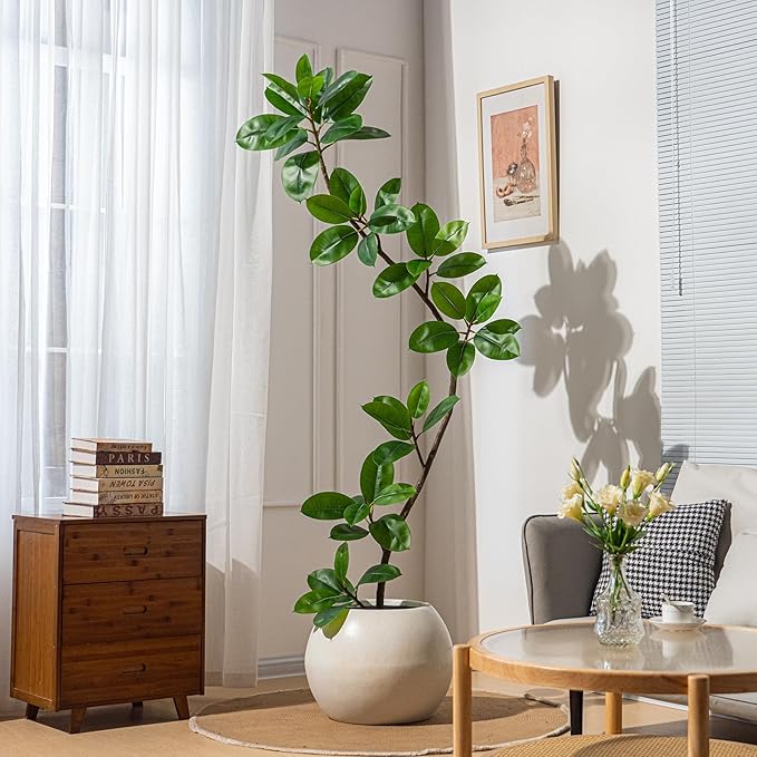 Bailikang 7.2ft Artificial Rubber Tree Faux Plants Indoor Faux Floor Artificial Trees Indoor,Fake Plant Fake Tropical Plants,Large Floor,Real Touch Rubber Tree for Home Decor
