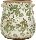 Nearly Natural 10in Ceramic Decorative Vase, Tuscan Style Green Scroll Design for Indoor Home Shelf Table Decor