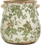 Nearly Natural 10in Ceramic Decorative Vase, Tuscan Style Green Scroll Design for Indoor Home Shelf Table Decor