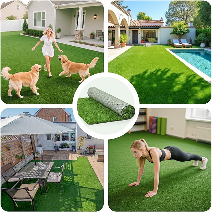 Realistic Artificial Grass Rug Indoor Outdoor: Fake Grass Turf with Drainage Holes, Pet-Friendly Dog Grass Mat, Perfect for Garden Lawn Balcony Patio Backyard Wedding Christmas Decoration, 3FT x5FT