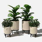 Veradek Demi Series Round Planter w/Stand for Porch/Patio | Durable Plastic-Stone Composite & Wooden Stand | Modern Décor for Tall Plants, Flowers