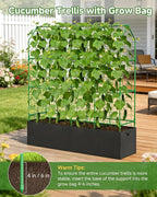 Cucumber Trellis with Grow Bag for Raised Bed, A-Shape Garden Trellis for Climbing Plants Outdoor, Metal Plant Trellis with Garden Netting for Flower Vegetables, Pea, Grape (67x17.7‌x65‌in)