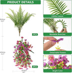 INQCMY Artificial Fake Hanging Flowers with Fake Fern for Outdoors UV Resistant Artificial Plants Spring Decor Look Real Faux Flowers for Outside Home Planter Porch Patio Decor