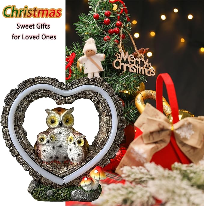 Solar Owl Garden Statue, Outdoor Waterproof Handmade Resin Statue Solar LED Lights, Warm Owl Family Decoration, Suitable for Roads, Yards, lawns