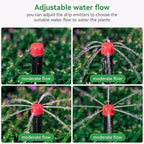 50pcs Drip Emitters for 1/4" Drip Irrigation Tubing, Adjustable 360 Degree Water Flow Drippers on 5" Arrow Stake, Garden Irrigation Drippers for (4-7mm) Watering System