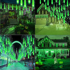 Weepong Halloween Lights Outdoor, Meteor Shower Christmas Lights for Halloween Decorations, 8 Tube 192 LED Snow Falling Rain Icicle String Light for Xmas Christmas Decor Tree Party, UL Plug Green