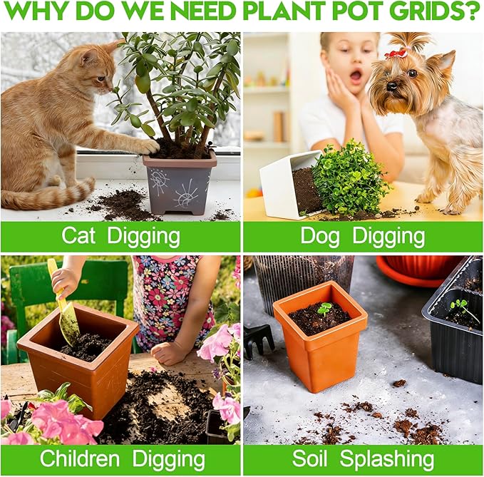 8 Pack Plant Pot Grids - 11.8 Inch Cuttable Soil Cover Protector from Cats, Animals Digging Stopper, Indoor Plant Pot Soil Guard for Outdoor Garden Balcony