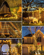 btfarm 2 Pack Solar String Lights Outdoor - Total 66FT 200LED Solar Fairy Lights Outside Waterproof 8 Modes, Copper Wire Solar Powered Twinkle Light for Garden Tree Christmas Wedding Party,Warm White