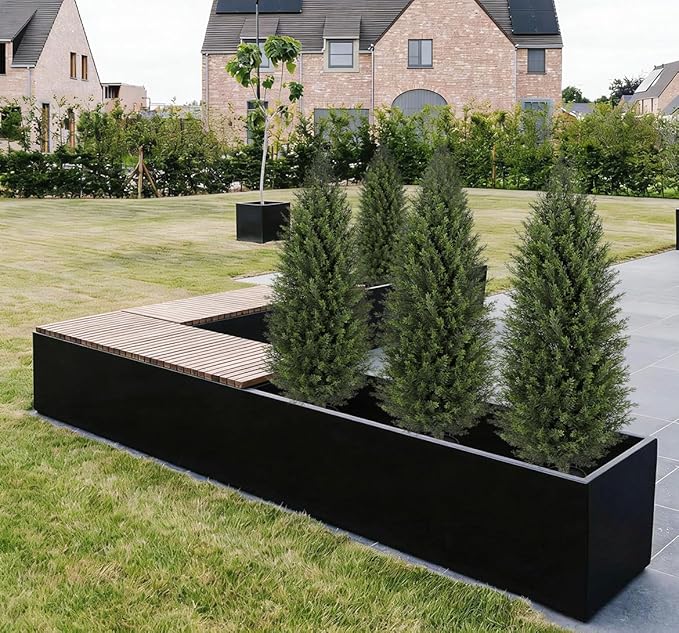 Hollyone Artificial Topiary Cedar Trees 4FT Tall Faux Cedar Cypress Plants Tree Fake Pine Shrubs Plant Potted for Outdoor Indoor Front Porch Home Living Room Decor, Set of 2
