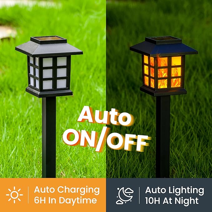 GIGALUMI Solar Lights for Outside,16 Pack Flickering Flame LED Solar Outdoor Lights, Waterproof Garden Light Maintain 10 Hours of Lighting for Christmas, Garden, Landscape, Path, Yard, Patio