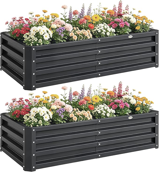 Outsunny Galvanized Raised Garden Bed, 4' x 2' x 1' Metal Planter Box, for Growing Vegetables, Flowers, Herbs, Succulents, Gray