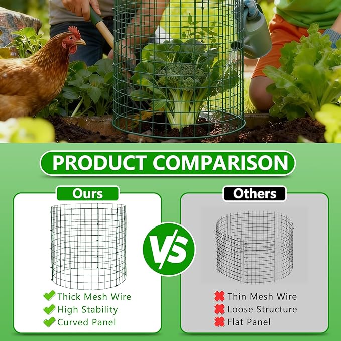 10 Pack Plant Protectors from Animals, 12''x12'' Metal Plant Cages for Outdoor Plants, Garden Plant Protector with Stakes & Zip Ties, Keep Rabbits Squirrels Out, Plant Cage for Flowers Vegetables