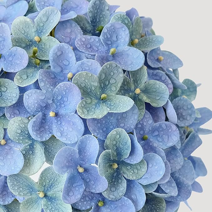 ZYTUYO 20 inches 4 Pcs Blue Green Real Touch Hydrangea Artificial Flowers Boho Lifelike Real Looking Latex Hydrangeas Flower with Long Stem for Home Decor Spring Table Centrepiece