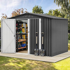 DWVO 7x5FT Outdoor Storage Shelter, Roomy Steel Tool Shed with Secure Entrances & Air Circulation for Patio, Lawn, and Backyard, Ideal for Storing Garden Gear, Lawn Tools, and Bikes, Dark Gray