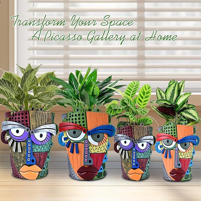 Midogaigai Abstract Face Planter Pots for Plants,Hand-Painted Colorful Flower Pots with Drainage, Indoor Outdoor Garden Decor Gift(Modern,Large)
