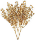 Artificial Golden Baby Breath Flowers, Plastic Fake Gypsophila Flower for Indoor Outdoor Christmas Wedding Home Party Table Arrangement Decoration DIY Planter Filler Gold Leaves Decoration - 3 Pack