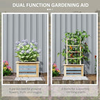 Outsunny Raised Garden Bed with Trellis, Wooden Planter Box with Galvanized Steel Sides, Raised Flower Bed for Climbing Plants, Flowers, Fruits and Vegetables, Natural Wood