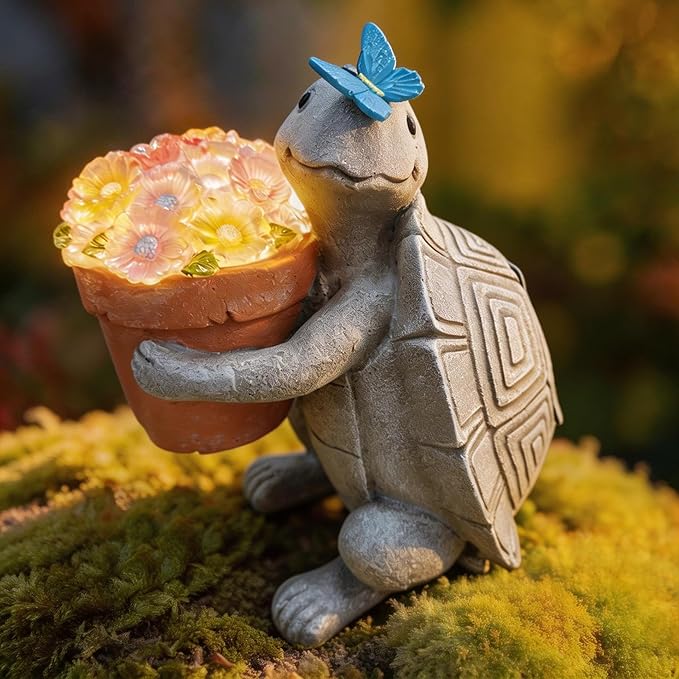Solar Turtle Garden Statue with LED Light (6"W x 8.6"L x 7.5"H) – Cute Solar Garden Decor Outdoor Turtle Statue for Patio Yard Backyard Lawn, Turtle Decor Garden Statues, Unique Turtle Gifts