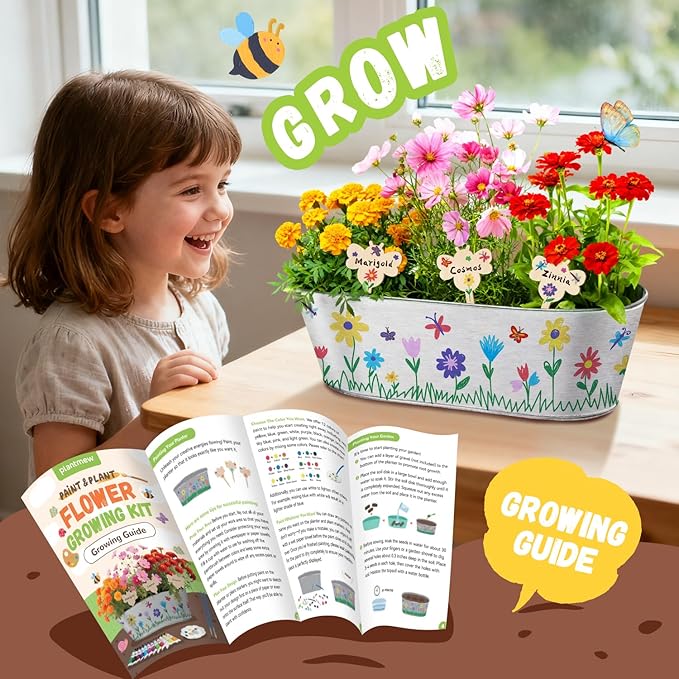 PLANTMEW Paint & Plant Flower Growing Kit for Kids - Fun Kids Gardening Set - Unique Birthday, Crafts & Arts, Gardening Gifts for Girls & Boys, Ages 5, 6, 7, 8-12 Years Old, Easter Gifts for Girls