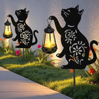 ZFNN Solar Garden Statues Cat Decor - Outdoor Metal Lantern Silhouette Stake, Waterproof Solar Lights for Yard Patio Lawn Pathway Art Decoration, Unique Gardening Gifts for Women Mom Cat Lovers 2Pack