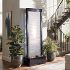 Jocoevol Mesh Panel Waterfall Fountain, Large Indoor Water Feature with Stones & Light, 63.4" Floor Standing Water Wall for Home Decor, Living Room, Patio, Outdoor Garden
