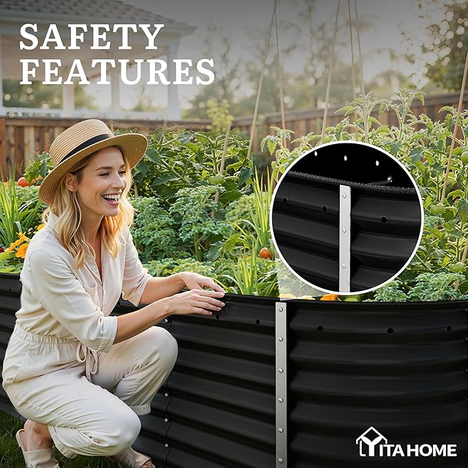 YITAHOME 8x2x2ft Large Raised Garden Bed Kit, 24" Tall 9 in 1Galvanized Metal Planter Box with Gloves and Safety Rubber, Outdoor Above Ground Planters for Plants Vegetables Flowers, Black