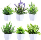Clearain 6 Pack Small Fake Plants Mini Artificial Potted Plants for Table Desk Home Laundry Room Bathroom Office Decoration (White)