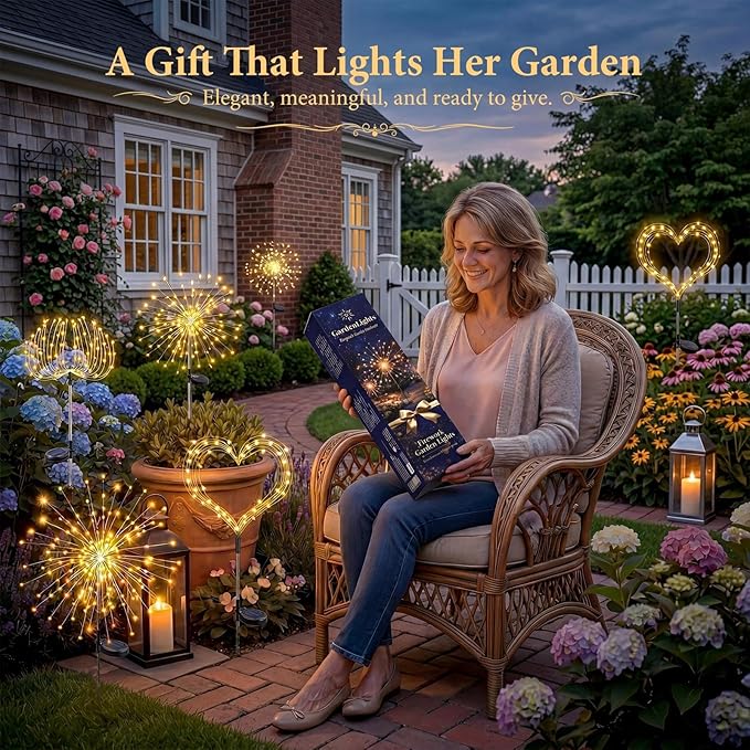 Solar Firework Lights, 10 Pack 120 LEDs 8 Lighting Modes Twinkle Solar Garden Lights Outdoor Waterproof for Yard Patio Walkway Pathway Party Wedding Balcony Decorative - Gifts for Women Mom
