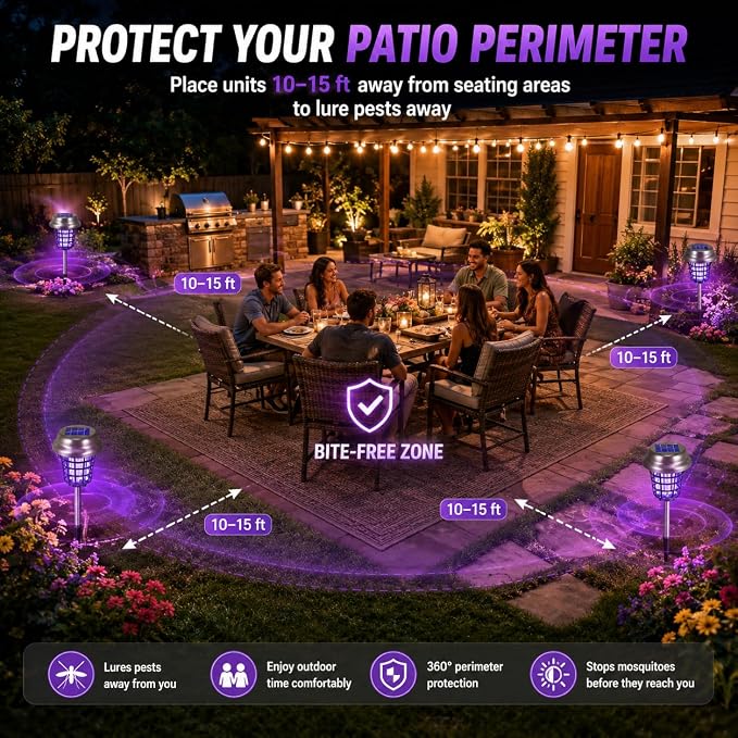 2026 4Pack Mosquito Repellent Outdoor Patio Solar Bug Zapper Outdoor Mosquito Zapper for Moths,Gnats,Flies,Small Flying Insect,Electric Fly Zapper for Backyard,Garden,Gnat Killer for Vegetable Beds