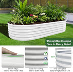 A ANLEOLIFE 8X4X1.5 ft Galvanized Raised Garden Beds Outdoor, Oval Large Metal Planter Box for Planting Vegetables Flowers Herb, Anti-Rust & Easy-Setup, Antique White
