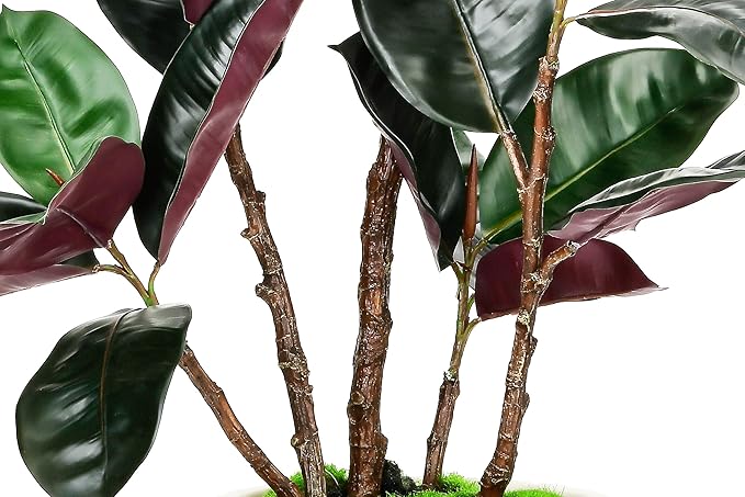 4.5FT Artificial Rubber Tree - 54.5 Inch Tall Fake Plant Indoor Faux Tree with Bendable Branches & Realistic Leaves, Faux Floor Plant for Home Office Decor in White Pot
