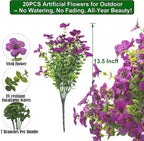 20 Bundles Artificial Flowers for Outdoors, UV Resistant Fake Plants Flowers Greenery Shrubs Plants for Decoration Outside Plants Hanging Planter Home Garden Decor (Purple)