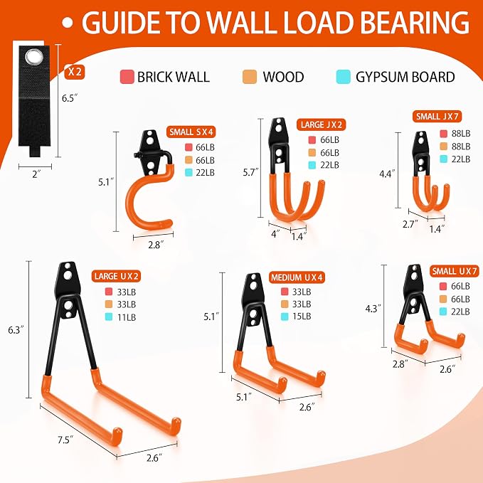 28 Pack Garage Hooks Heavy Duty - Garage Storage and Organization Ladder Hooks with Non Slip PVC Coating for Hanging Bike，Ladder，Garden Tools，Hose