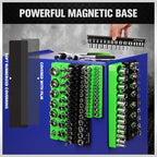 Magnetic Socket Organizer Holder Tool: 8PCS Set includes 2PCS 1/4", 4PCS 3/8", 2PCS 1/2" Drive Socket Storage Trays Toolboxs, Holding 199 Slots Soft Rubber Covering Black Green (sockets not included)