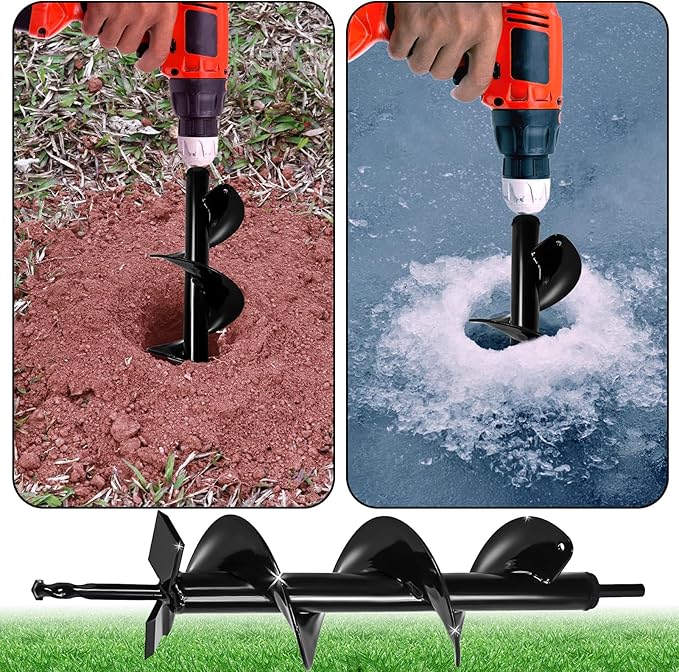 4x16 Upgraded Auger Drill Bit for Planting,Garden Auger with Double Sharp Thickended Blades,Ice Drill Auger,Spiral Drill Bit for Planting-Post Hole Digger for 3/8" Hex Drive Drill