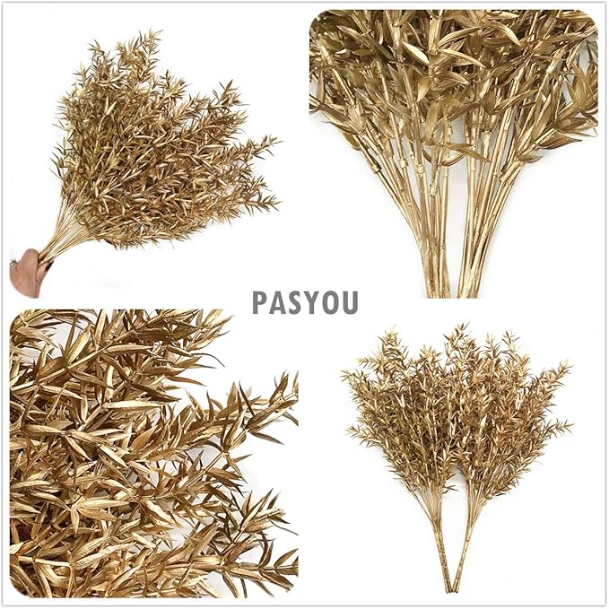 Artificial Plants for Christmas Decor, PASYOU Plastic Grass Fake Shrubs Simulation Sharp Leaves Indoor Outdoor Home Garden Planter Filler Party Hotel Verandah Wedding Faux DIY Decoration - Gold 4 Pack