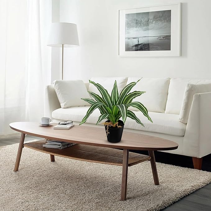 DILATATA Artificial Dracaena Plant in Black Pot 13.8 Inch Faux Potted Dracaena Silk Plant Fake Yucca Tree Tropical Plant for Home Office Living Room Indoor Outdoor Decor