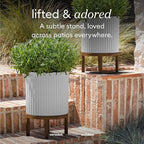Veradek Demi Series Round Planter w/Stand for Porch/Patio | Durable Plastic-Stone Composite & Wooden Stand | Modern Décor for Tall Plants, Flowers
