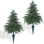 Yangrass 2 Pack 24" Cypress Topiary Trees Artificial Outdoor with Ground Spike, UV Resistant Fake Shrubs Bushes Faux Cedar Pines Trees, Real Touch Faux Evergreen Plants for Home Front Porch Garden