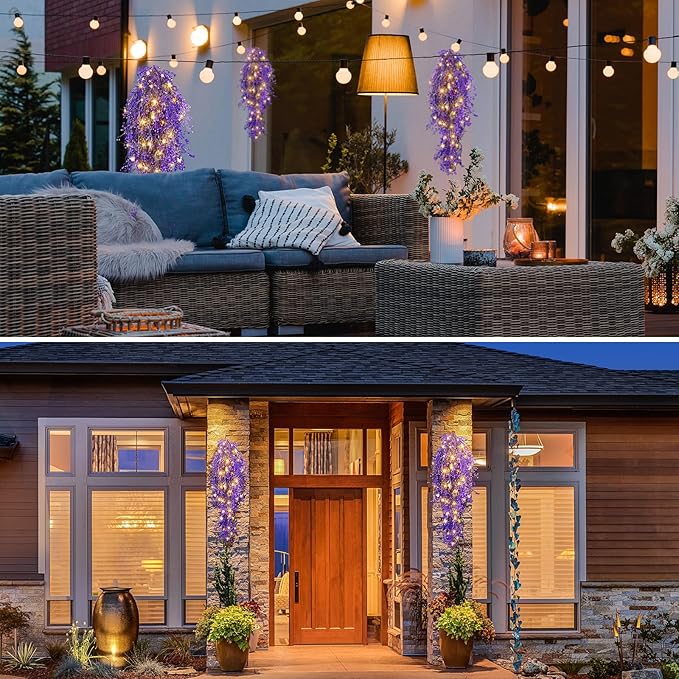 Mudder 3 Packs LED Artificial Hanging Plants, 3.6 ft Fake Hanging Plant, Ivy Vine Fake Leaves Greeny Chain Wall Home Room Garden Wedding Garland Outside Decor (Basket Not Included) (Purple Vine)