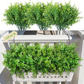 Artificial Plants Fake Greenery for Outdoor Spring Summer Decoration, 12 Bundles UV Resistant Realistic Faux Shrubs Stems No Fade Plastic Boxwood for Planter Garden Patio Balcony Porch Backyard Indoor