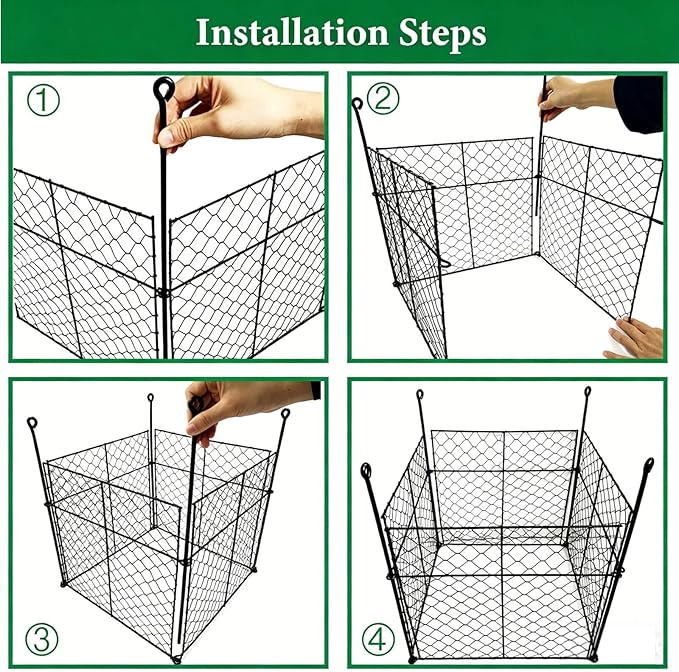 5 Pack Plant Protectors from Animals, 20Pcs 1" Mesh DIY Plant Cages 13.8"x13.8"x12", Metal Garden Animal Barrier with Stakes, Keep Rabbits & Chipmunks Out for Vegetables, Shrubs & New Plants