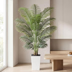 6ft Artificial Palm Tree with White Planter - Tall Fake Palm Tree Indoor Fake Tropical Plant for Home Office Living Room Bedroom Modern Decor