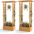 Happygrill 60" Raised Garden Bed with Trellis, 2 Pack Wood Planter Box w/Hanging Roof, 2 Side Trellises, Open-Ended Base for Flower, Climbing Plant, Plant Container for Garden