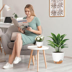 QRRICA Plant Pots 10/9/8/7.5/7 Inch Self Watering Pots, with Drainage Holes and Saucers,Water Level Indicator & Deep Reservoir,Large Plastic Planter for Indoor Out Door Plants (White)